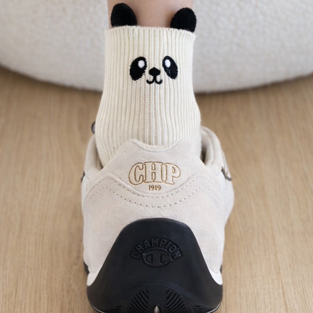 小熊白色短袜子女搭配冠军赛车鞋春秋2026新款ins潮流纯棉短筒袜