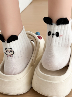 AB卡通刺绣后跟短筒袜子女款日系ins潮夏季薄款日系纯棉白色短袜