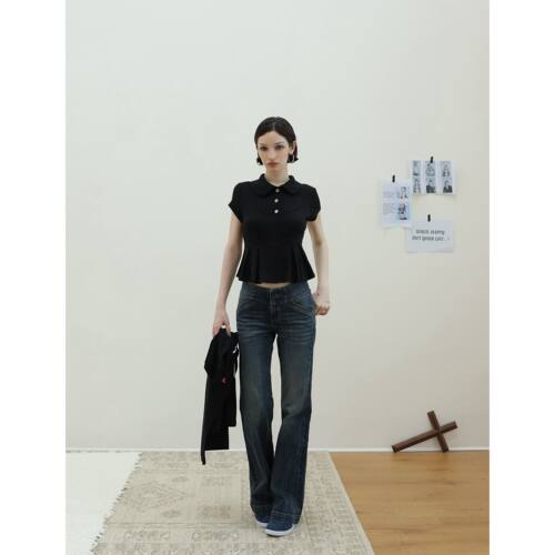 FOT2025 春夏三色宽版复古腰围直筒微宽松(不是紧身)牛仔长裤水洗