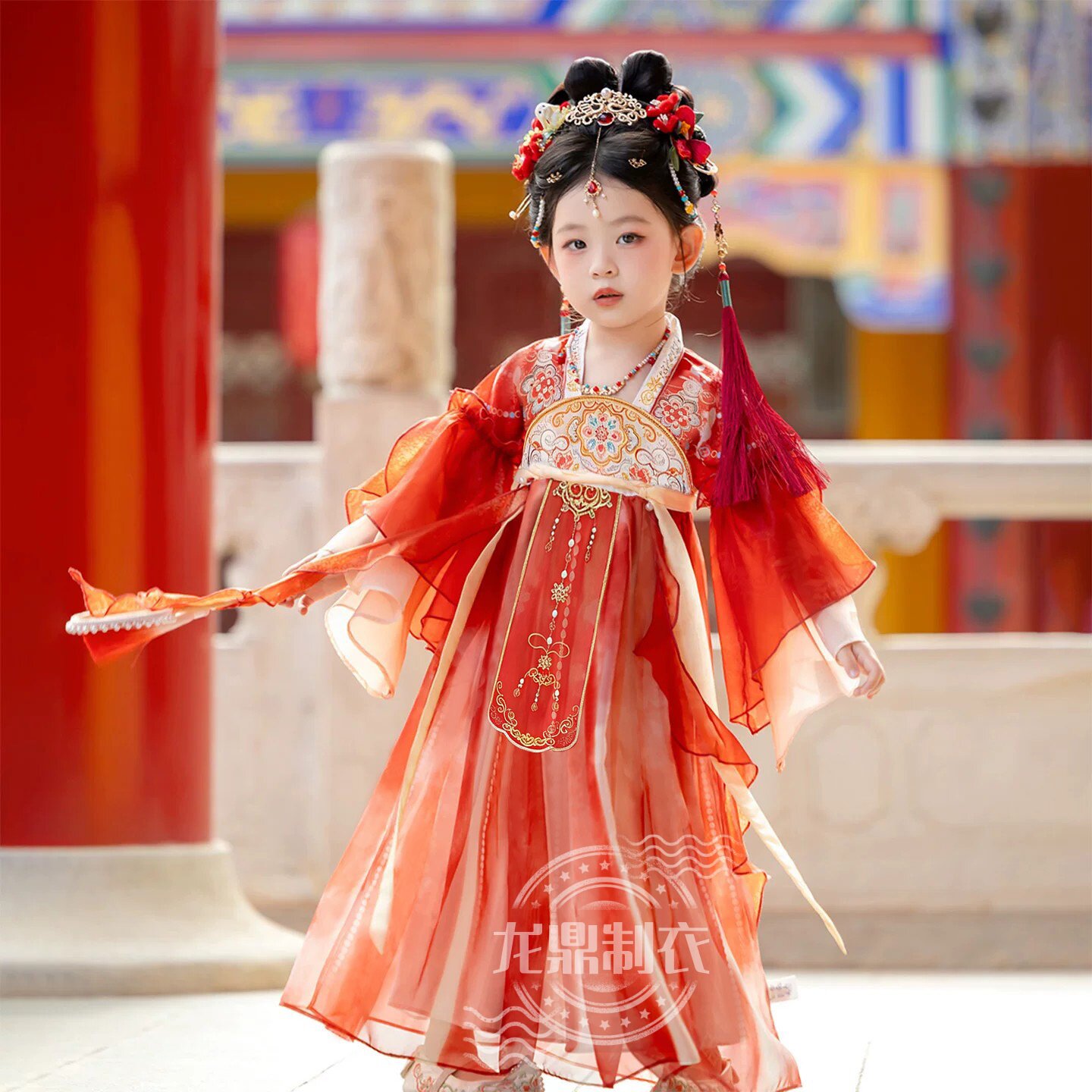 汉服女童连衣裙2026新款夏季国风超仙高端红色襦裙唐装儿童表演服