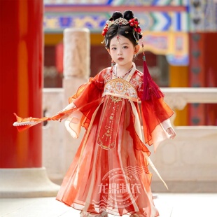 汉服女童连衣裙2026新款夏季国风超仙高端红色襦裙唐装儿童表演服