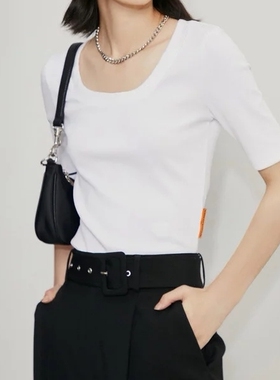 包邮仿佛正品U型领简约显瘦百搭T恤女上衣FM00492V0 FM00493W0
