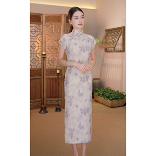 古法全开襟连衣裙 良辰媄锦 紫菡 绝美漂亮日常通勤旗袍夏季 薄款