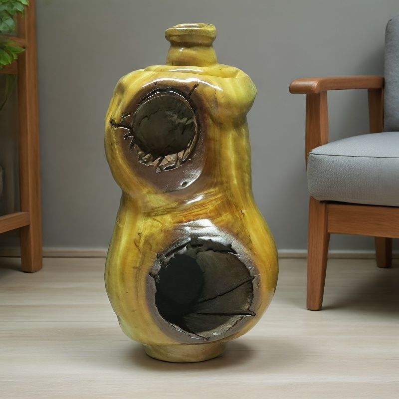 树洞侘寂风化枯木禅意中式家居实木花瓶玄关摆件空心木朽木软装饰 - 实物图