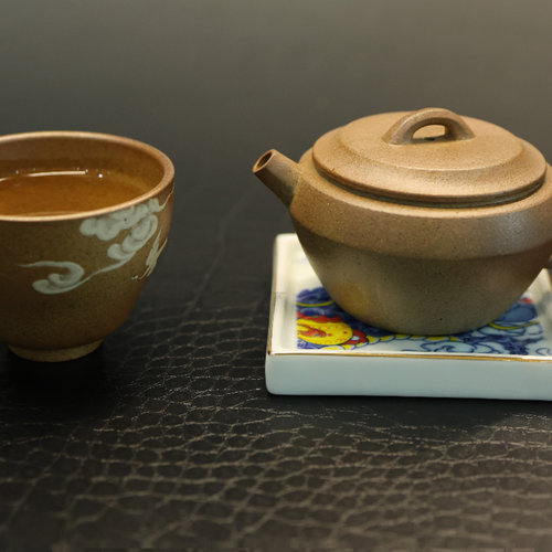 柴烧黄龙山原矿段泥茶席巨轮珠