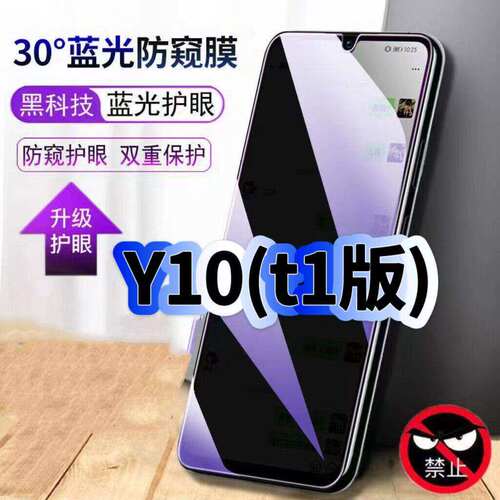 适用vivoY10t1防偷窥护眼蓝光钢化膜V2168A黑边手机膜Y10防偷看隐私Y10t2防窥膜5G全屏防摔爆保护高清玻璃膜