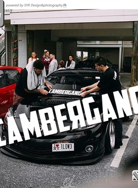 个性前后挡汽车贴纸CAMBERGANG潮流改装英文字母hellaflush玻璃贴
