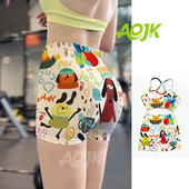 女可爱多巴胺瑜伽服 三分蜜桃臀跑步运动健身短裤 数码 印花瑜伽短裤