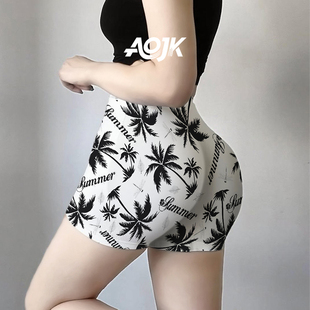 欧美风健身瑜伽短裤女外穿时尚瑜伽服三分裤高腰提臀蜜桃美臀裤