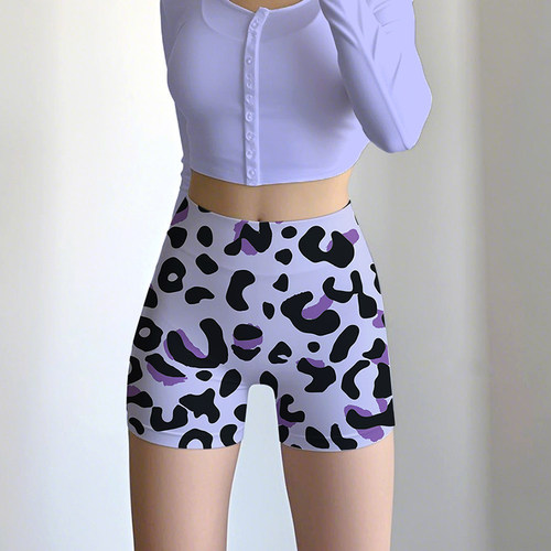 豹纹印花瑜伽短裤蜜桃臀