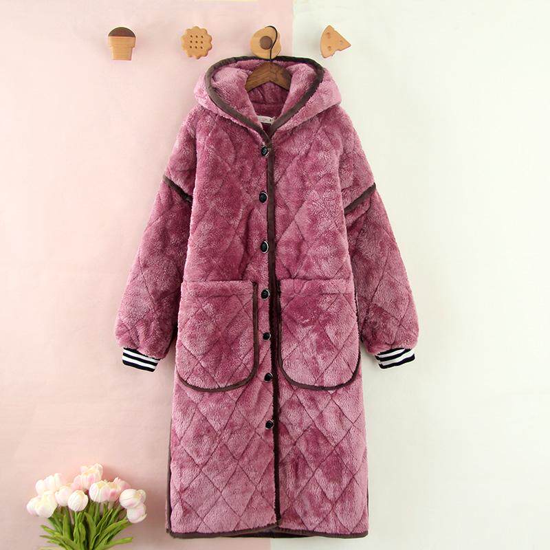 连帽加厚加绒三层夹棉女士睡衣珊瑚绒加长款睡袍纯色休闲保暖冬季,女士内衣/男士内衣/家居服,睡袍/浴袍,淘宝优惠券,粉丝福利购,淘宝优惠卷