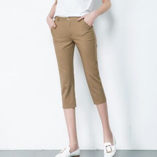 筒约职业百搭女裤 夏季 大码 显瘦女休闲小直筒七分九分裤 修身
