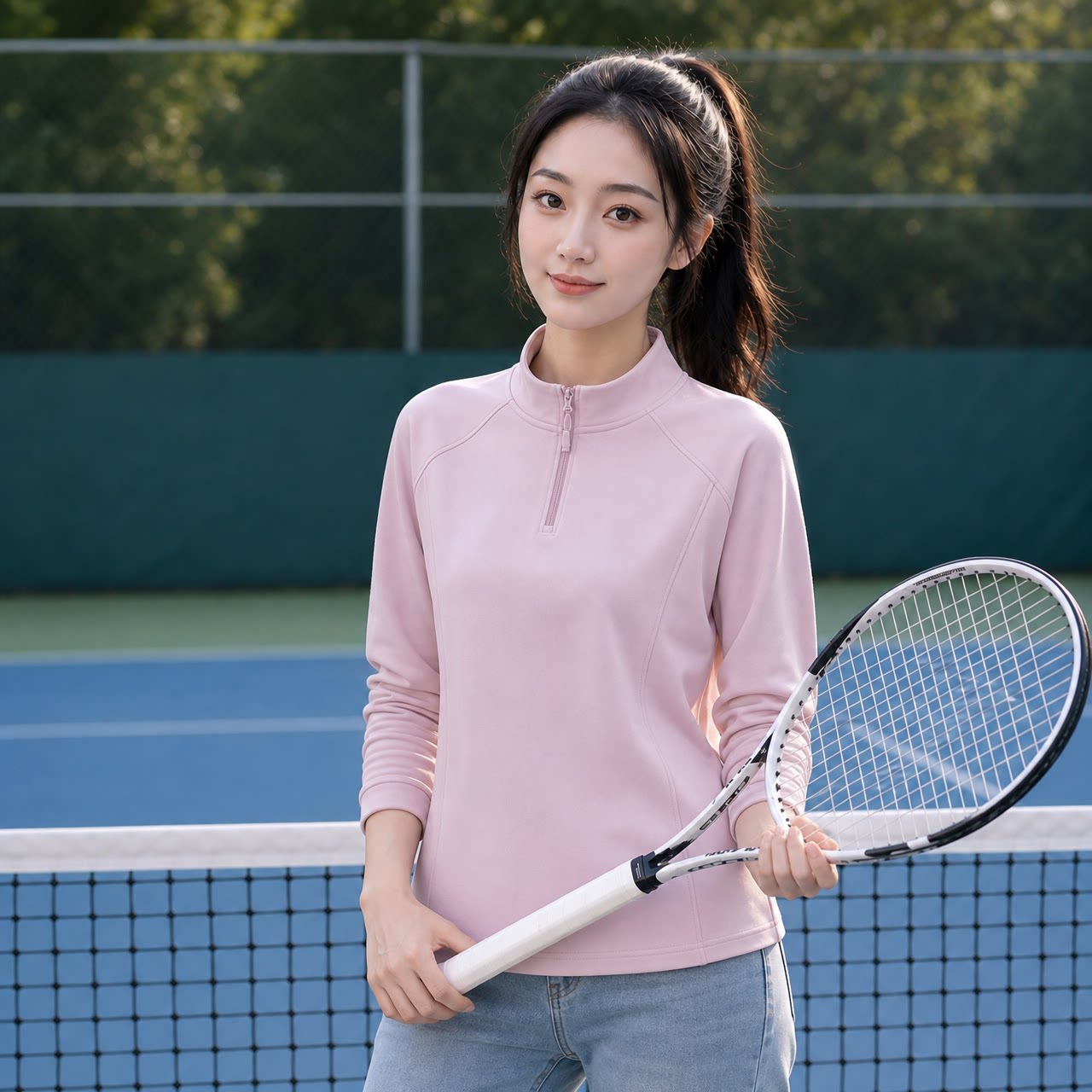 半拉链立领女款晨跑健身弹力显瘦