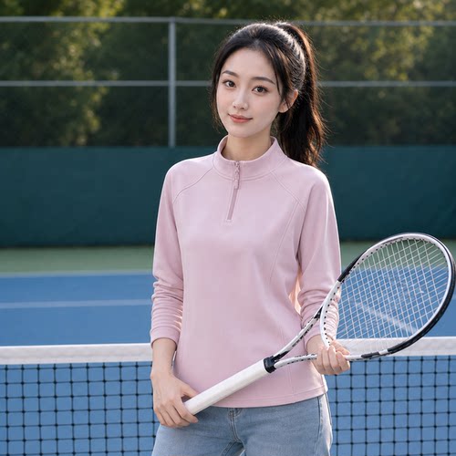 半拉链立领女款晨跑健身弹力显瘦