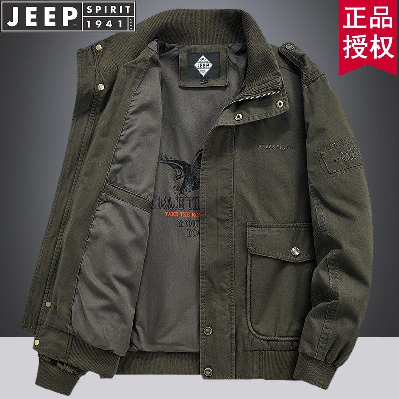 JEEP吉普工装外套男春秋款纯棉工作服秋冬夹克衫宽松大码休闲茄克