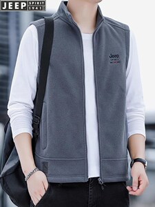 吉普摇粒绒马甲男士秋冬季加厚休闲背心马夹2024新款抓绒保暖外套