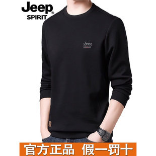 长袖 圆领加绒卫衣男士 t恤宽松休闲上衣潮 春秋冬新款 JEEP官方正品