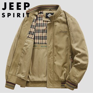JEEP SPIRIT吉普2025新款秋季飞行员夹克男士外套休闲纯棉上衣服