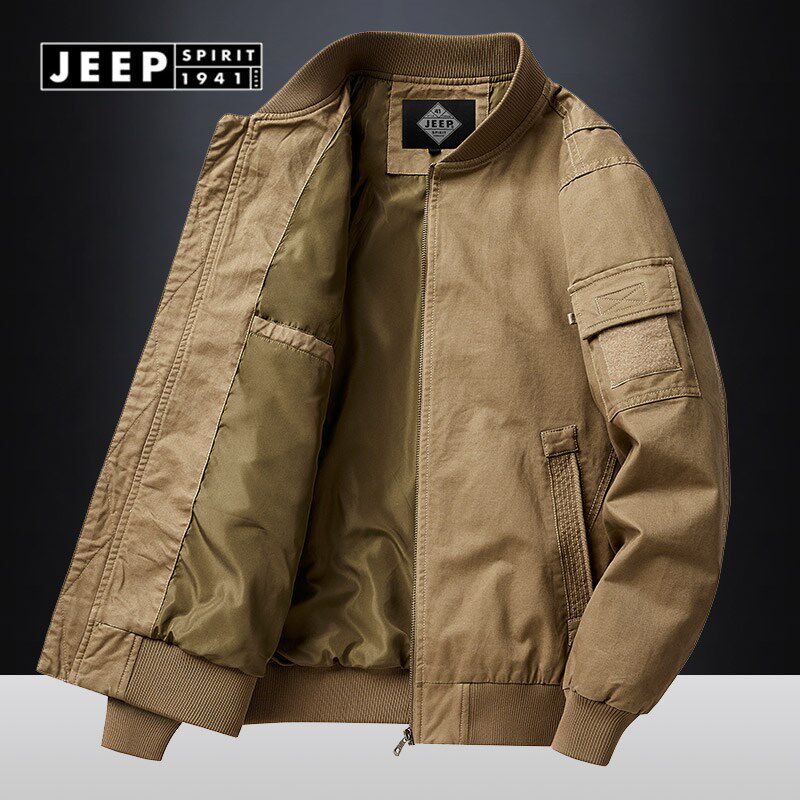 JEEP吉普爸爸秋冬装外套工装纯棉翻领宽松大码休闲中年夹克男外套