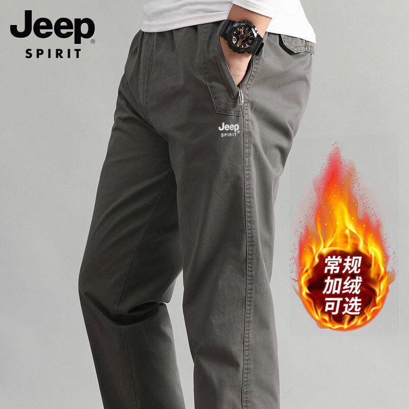 吉普工装裤男士休闲裤新款男裤纯棉男裤裤子男装秋冬季加厚加绒裤