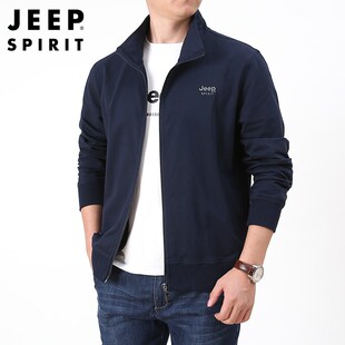 JEEP吉普纯棉夹克男2025秋冬宽松大码男士开衫卫衣运动休闲外套潮
