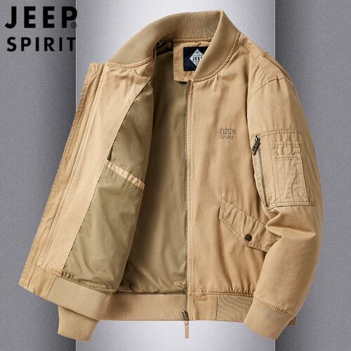 JEEP吉普全棉夹克外套男秋冬季棒球领飞行服茄克水洗纯棉茄克外衣