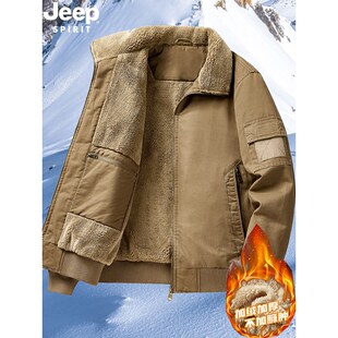 jeep晋江棉服男款2025新款羊羔绒男士棉衣加绒棉袄秋冬季纯棉外套