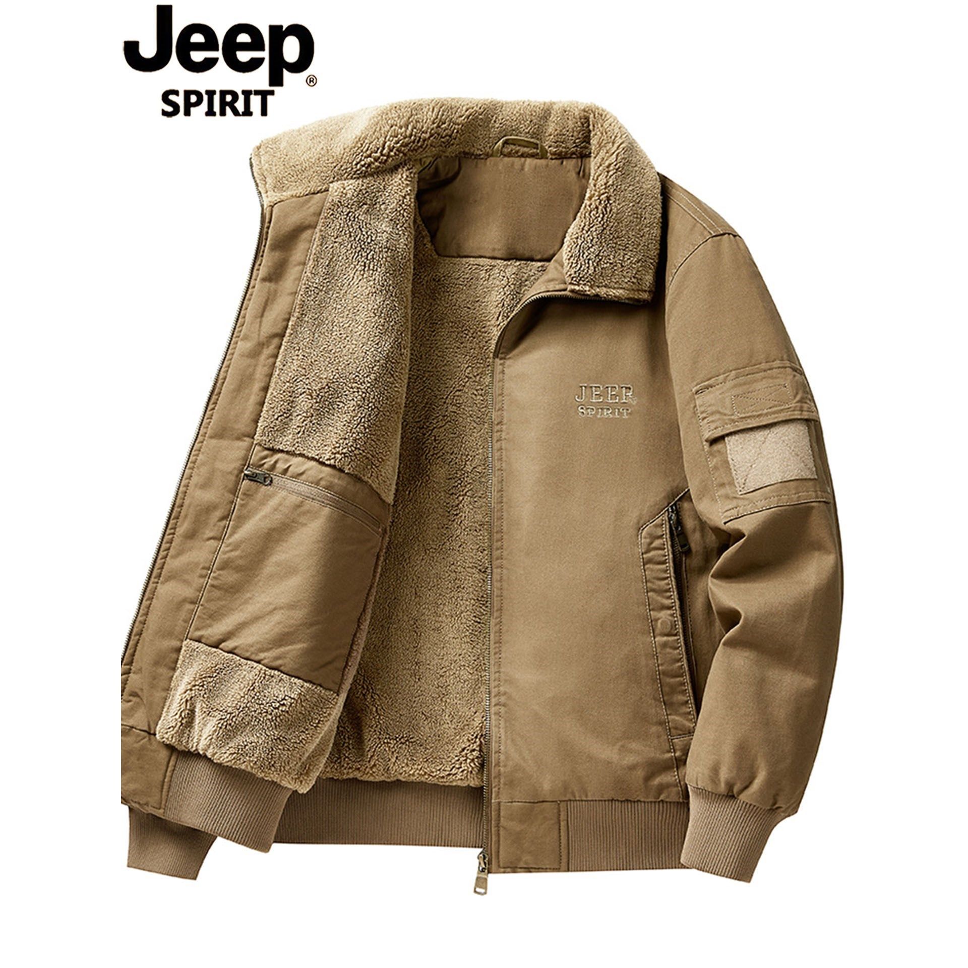 吉普秋冬季羊羔绒外套男士2025新款加绒加厚保暖棉衣纯棉工装夹克
