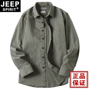 JEEP吉普男装长袖衬衫宽松大码休闲外套秋季新款男士纯棉工装上衣
