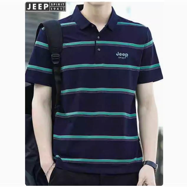 JEEP吉普条纹POLO衫男2025夏季新款纯棉短袖t恤半袖宽松翻领上衣