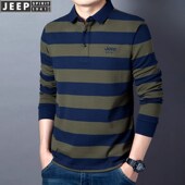 吉普纯棉男士 宽松休闲条纹打底爸爸上衣 POLO衫 长袖 t恤2026春秋款