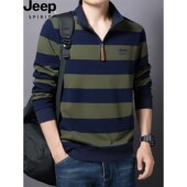 吉普半高领卫衣男士 t恤宽松休闲上衣 条纹纯棉长袖 2025春秋季 新款