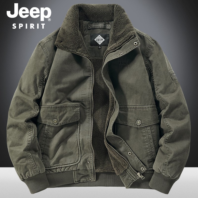 JEEPSPIRIT吉普羊羔绒棉衣男秋冬休闲棉服纯棉加厚中年工装男外套