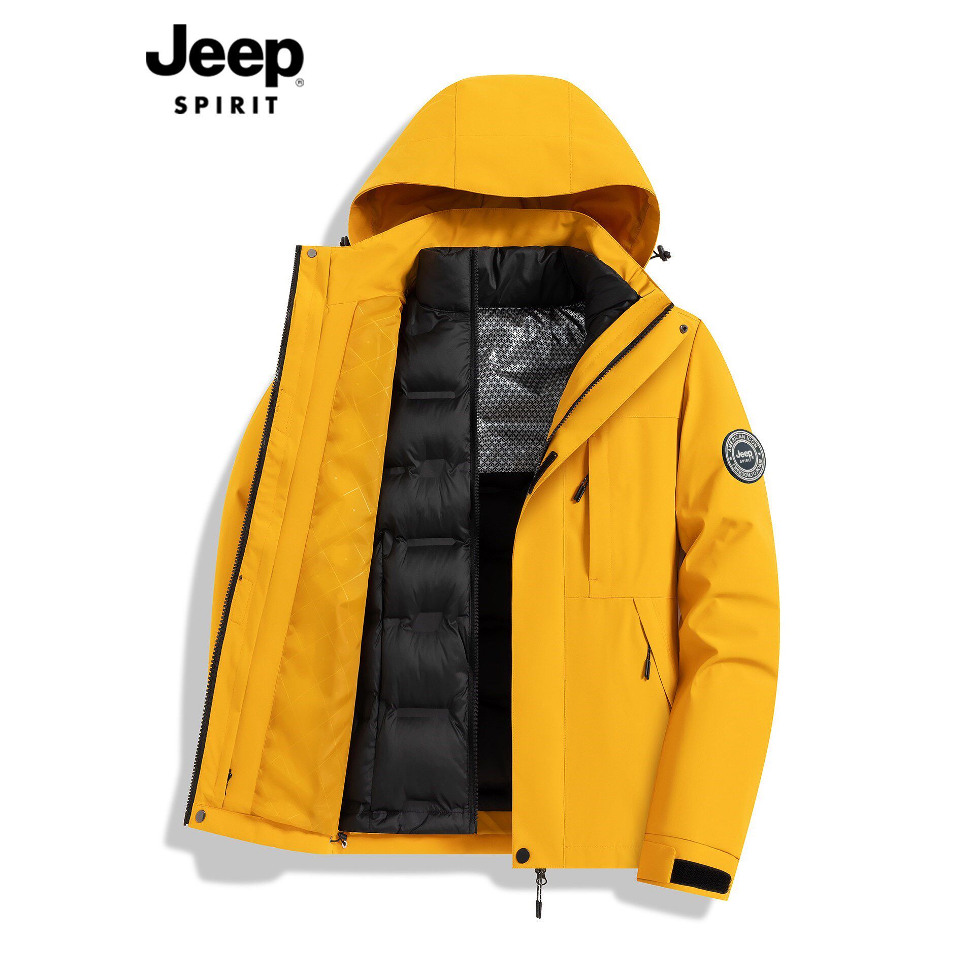 Jeep吉普三合一可拆卸羽绒内胆冲锋衣女秋冬季户外情侣款保暖外套