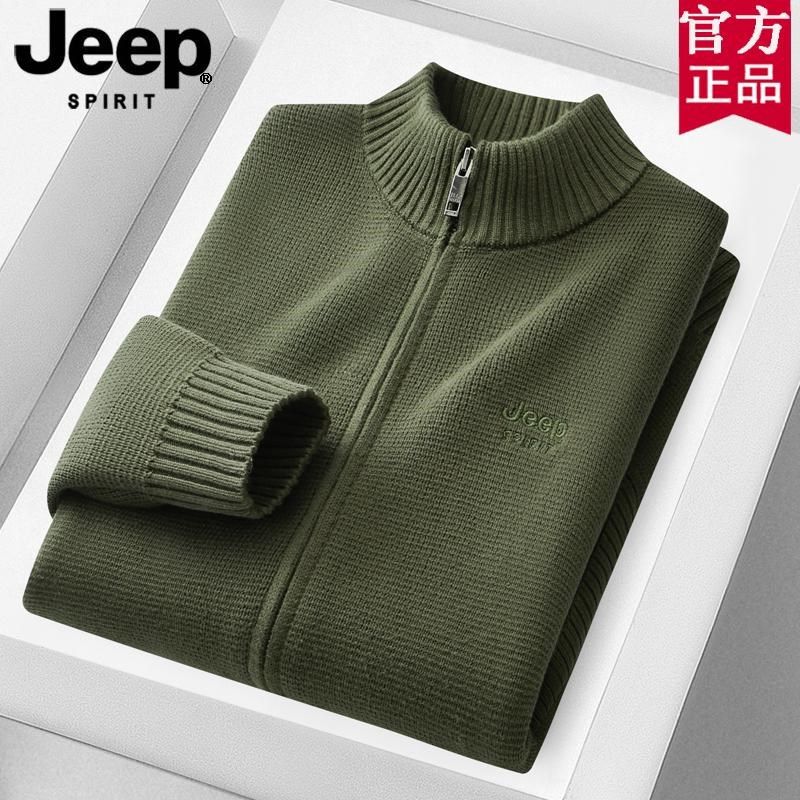 jeep男装拉链开衫毛衣男士2025年秋冬新款美式休闲纯棉针织衫外套