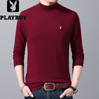 Playboy mùa thu và mùa đông nửa cao cổ áo len màu rắn len nguyên chất trung niên áo len trưởng thành thương hiệu giảm giá cửa hàng quần áo nam - Áo len cổ tròn áo khoác nam