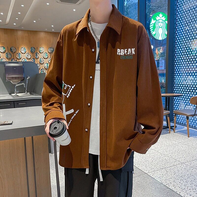 拼色衬衣外套男春秋2025新款衬衫式夹克夏季宽松青少年春季上衣