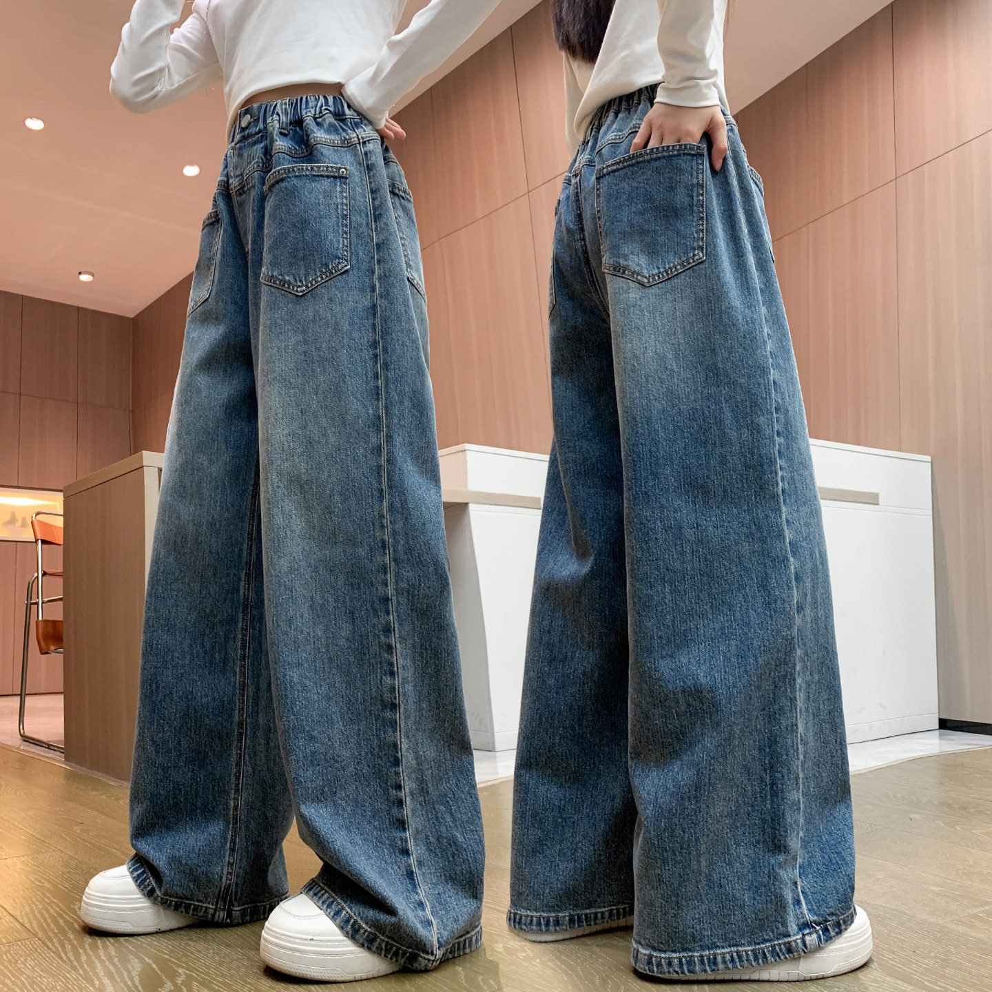 女童牛仔裤春秋学生2025新款儿童直筒裤子大童秋季宽松休闲阔腿裤