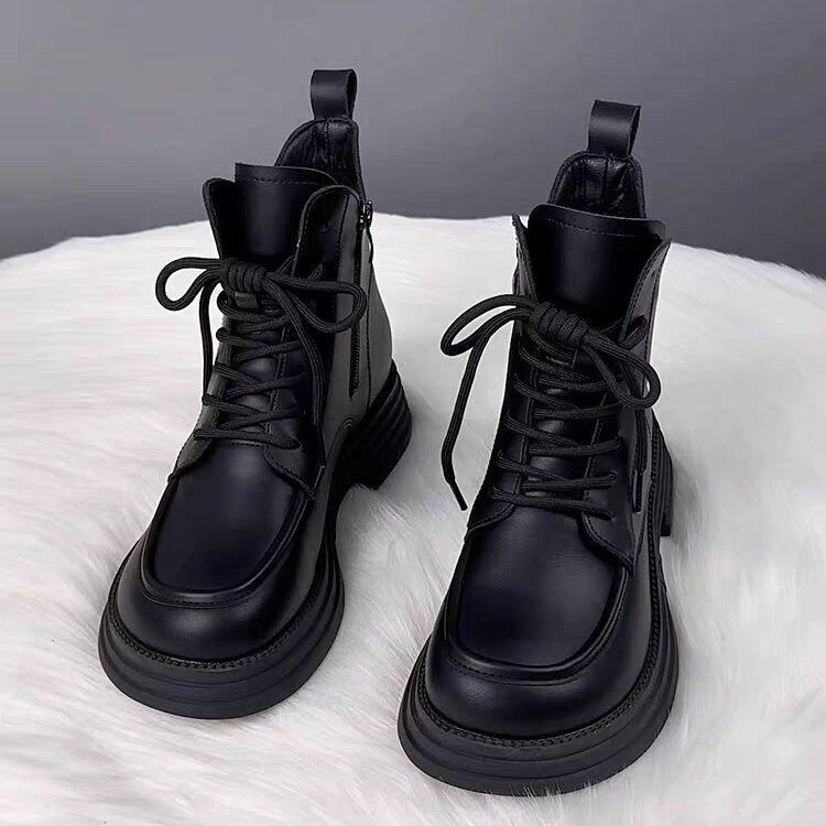 厚底马丁靴女平底2026新款百搭秋冬小个子英伦风加绒加厚保暖短靴
