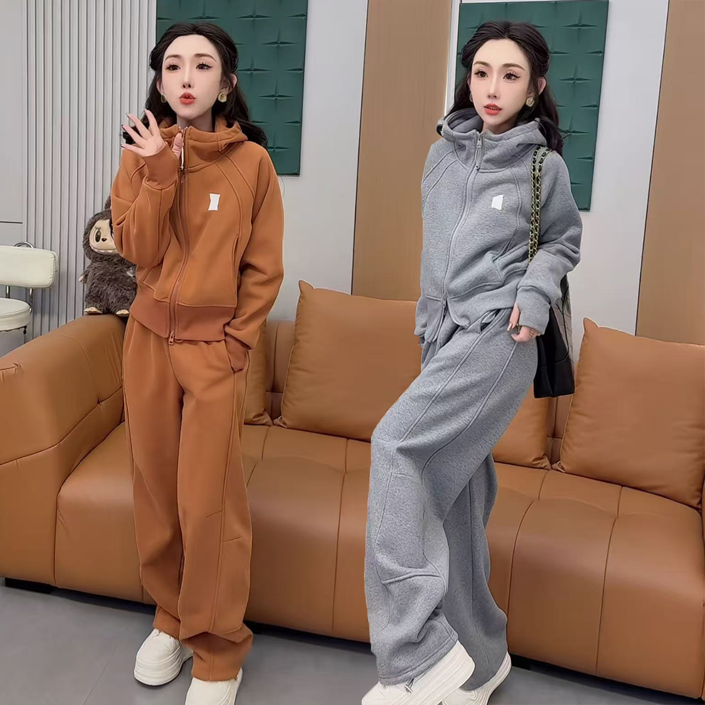 新款休闲加厚加绒运动套装女