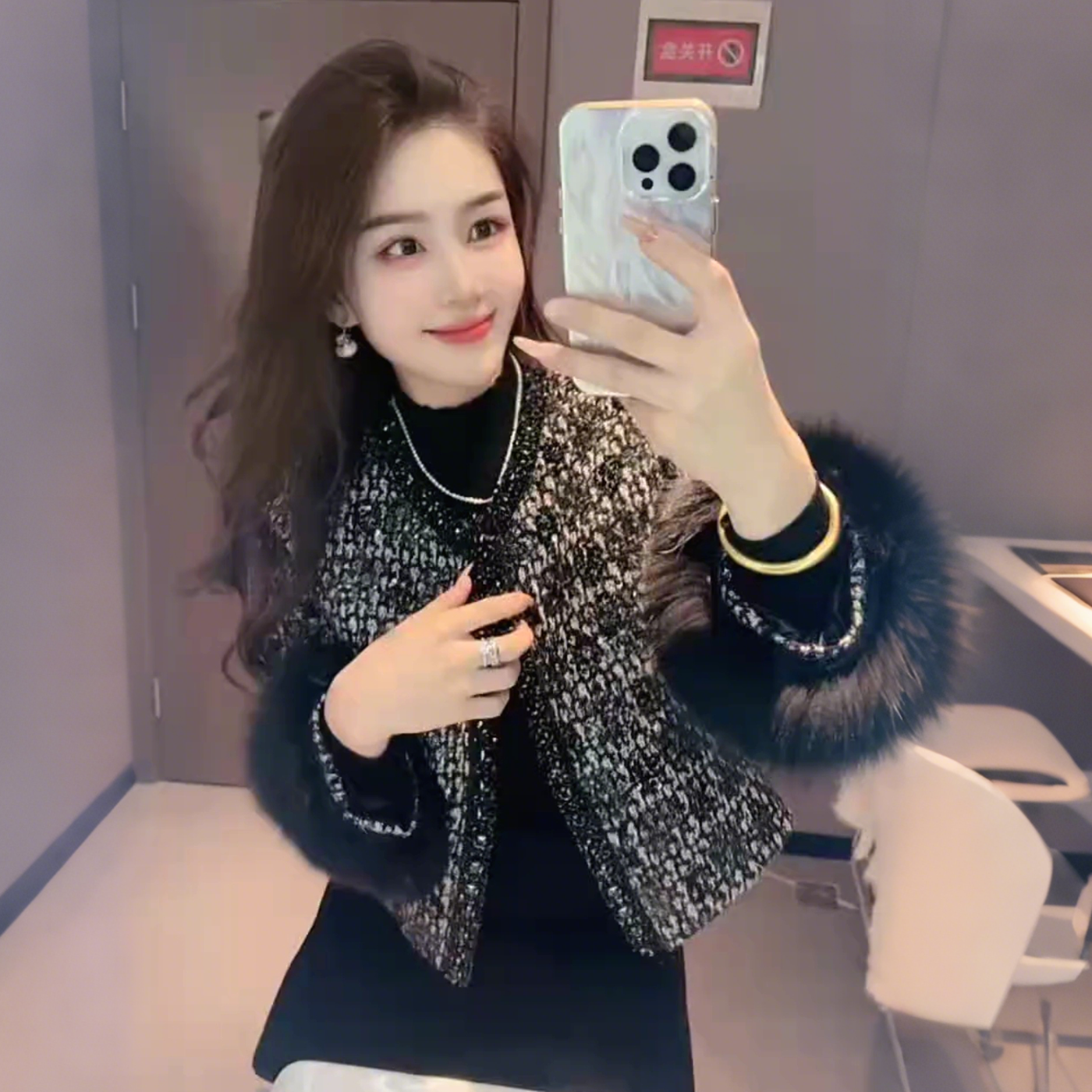 高级感加棉小香风短外套女秋冬新款显瘦百搭气质毛毛袖粗花呢上衣,女装/女士精品,短外套,淘宝优惠券,粉丝福利购,淘宝优惠卷