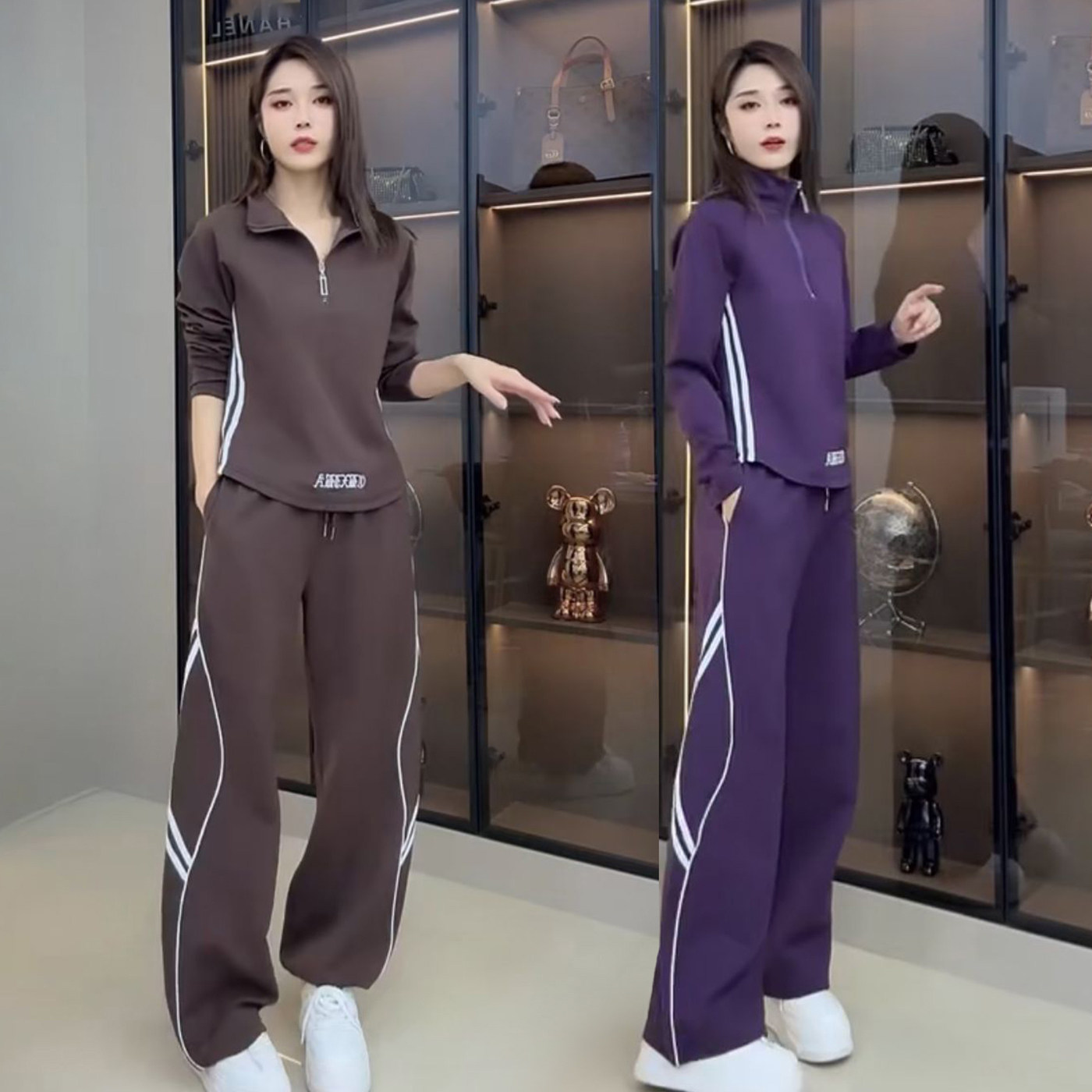 高级感刺绣休闲运动套装女2025春秋新款韩版半拉链卫衣长裤两件套