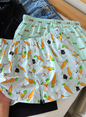 大码宽松阿罗裤男夏季薄款内裤纯棉韩国卡通印花四角裤睡裤短裤潮