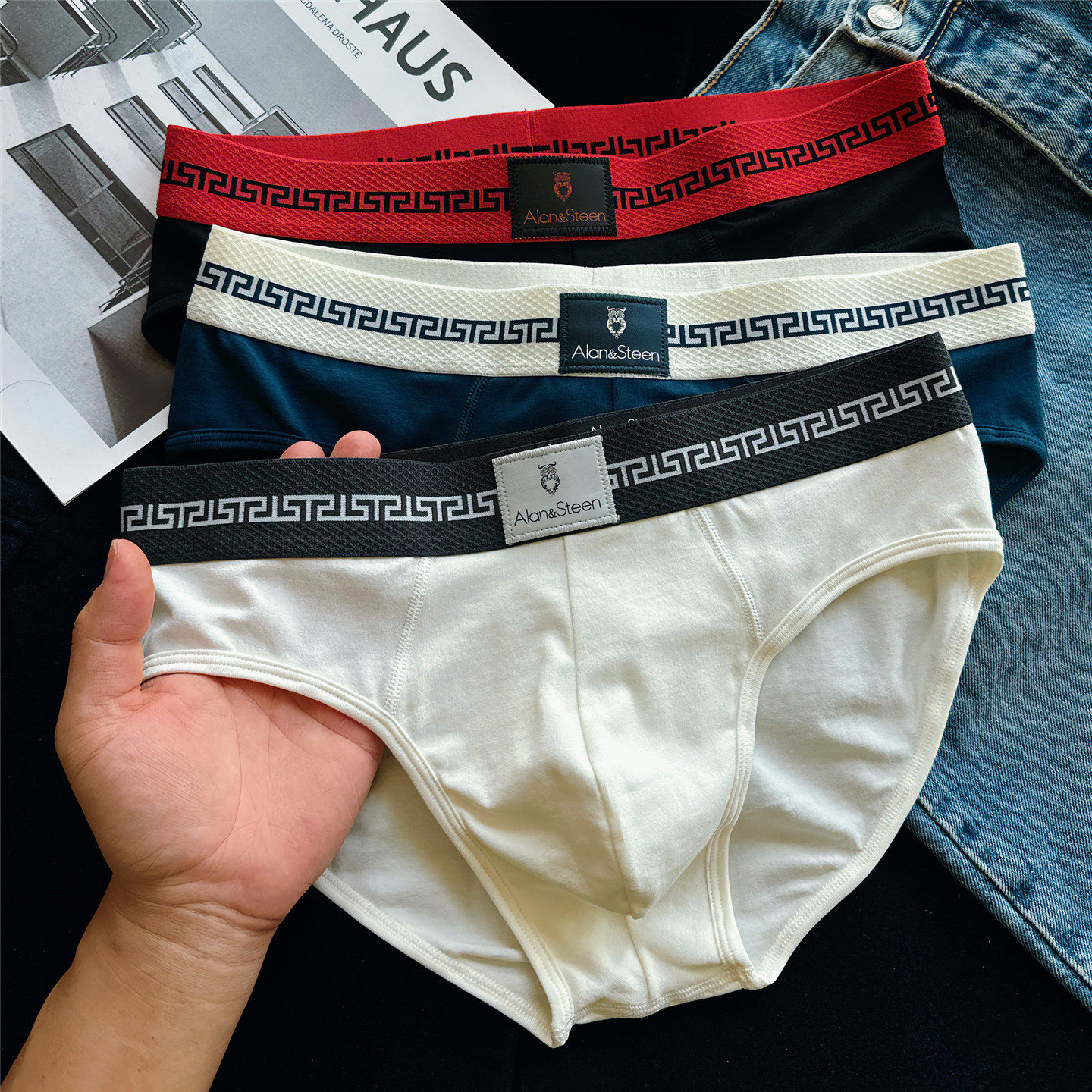 高端男士内裤纯棉三角裤双层U囊袋透气抑菌青年运动短裤性感裤衩