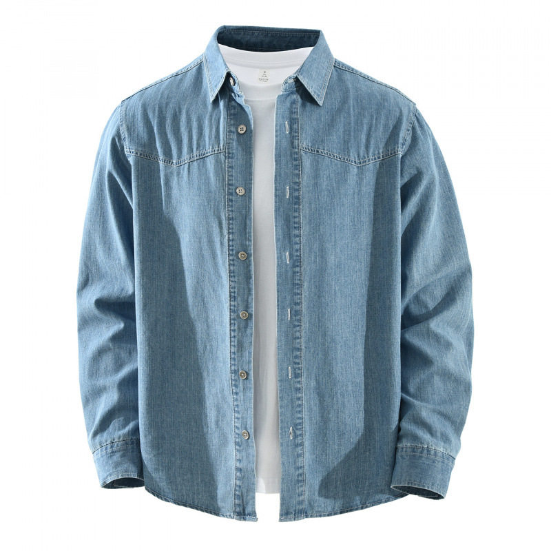 日系复古工装牛仔衬衫男式长袖翻领宽松休闲百搭潮流上衣春秋外套