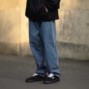 潮牌男式牛仔裤日系破洞补丁重水洗黑灰色宽松直筒休闲长裤春秋季