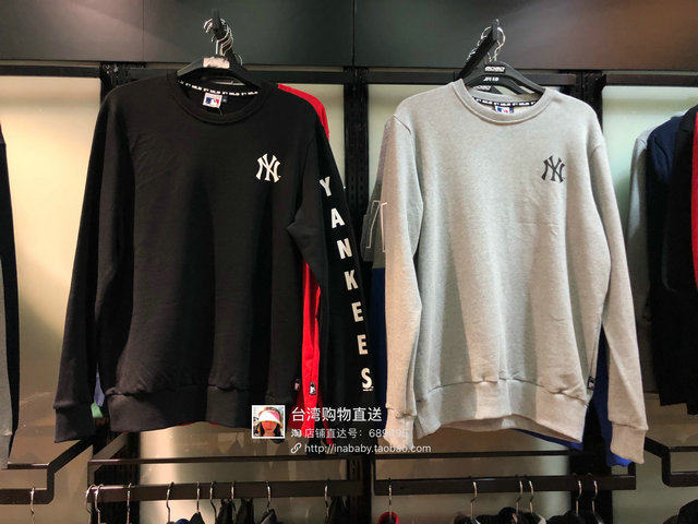 中国台湾专柜MLB 洋基队春秋款男士长袖上衣 NY圆领休闲百搭卫衣