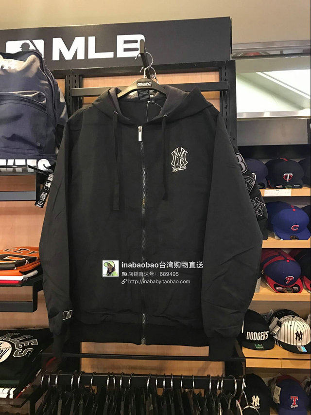 中国台湾代购MLB棒球服 洋基队秋冬新NY男士休闲加绒连帽外套