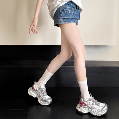复古做旧老爹鞋女2026春夏新款厚底6cm运动休闲鞋网面透气小白鞋
