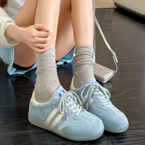 马卡龙色真皮德训鞋女2025新款厚底内增高休闲阿甘鞋复古透气板鞋
